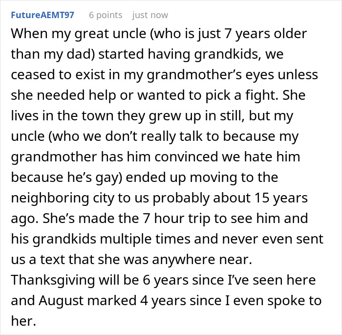 Text post on a social platform discussing MIL admitting to having a favorite grandchild and treating others like burdens.