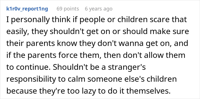 Comment discussing entitled parents at a haunted hayride leaving scared kids as a stranger's problem.