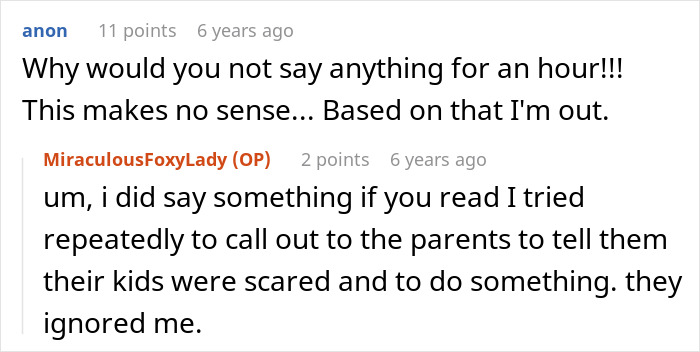 Comments from an online discussion about entitled parents ignoring scared kids during a haunted hayride experience.