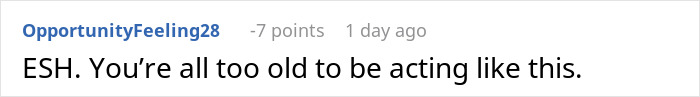 Comment on Reddit post with text expressing frustration at adults acting immaturely during a Friendsgiving with dress code conflict. Comment on Reddit post with text expressing frustration at adults acting immaturely during a Friendsgiving with dress code conflict.