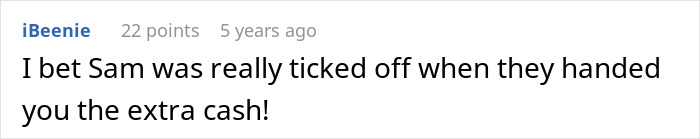 Screenshot of an online comment about Sam&rsquo;s reaction involving a bagel delivery and corporate comedy context.