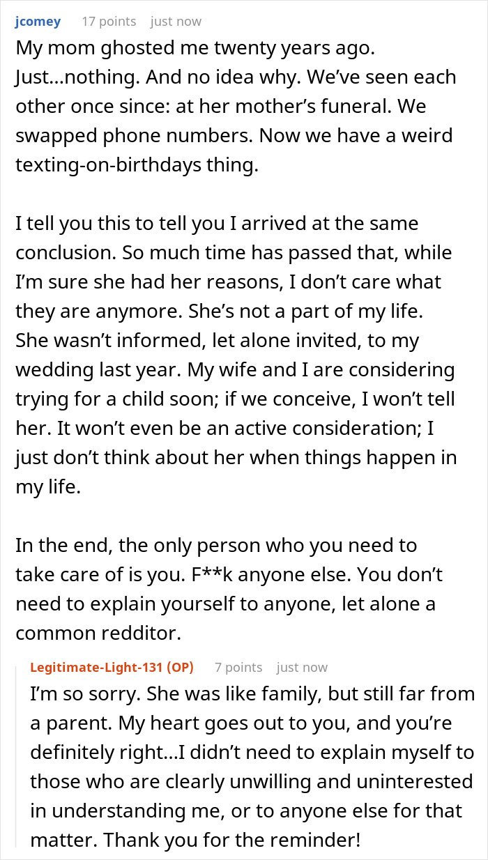 Reddit conversation about best friend no contact returns, discussing emotional distance and personal boundaries after ghosting.