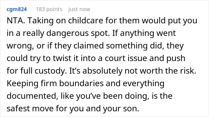 Comment discussing the risks of babysitting an affair child and advice on custody and legal boundaries. Comment discussing the risks of babysitting an affair child and advice on custody and legal boundaries.