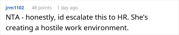 Screenshot of a Reddit comment advising to escalate to HR due to hostile work environment after working from home.