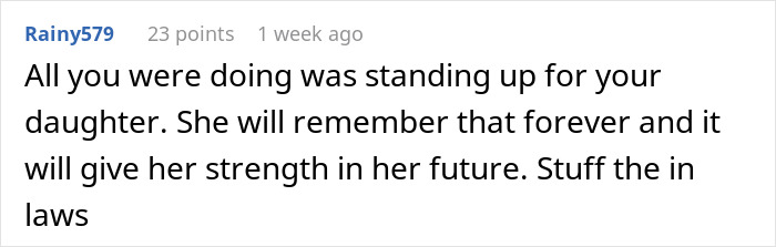 Screenshot of a comment expressing support for a mother defending her daughter&rsquo;s paganism against mocking in-laws.