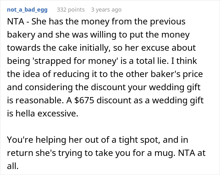 Reddit comment discussing a bride trying to upgrade her honeymoon at bridesmaid&rsquo;s expense and facing reality check.