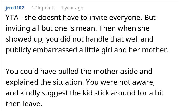 Comment criticizing a mom for backing her 13YO daughter&rsquo;s mean plan to exclude one girl from a school invitation.
