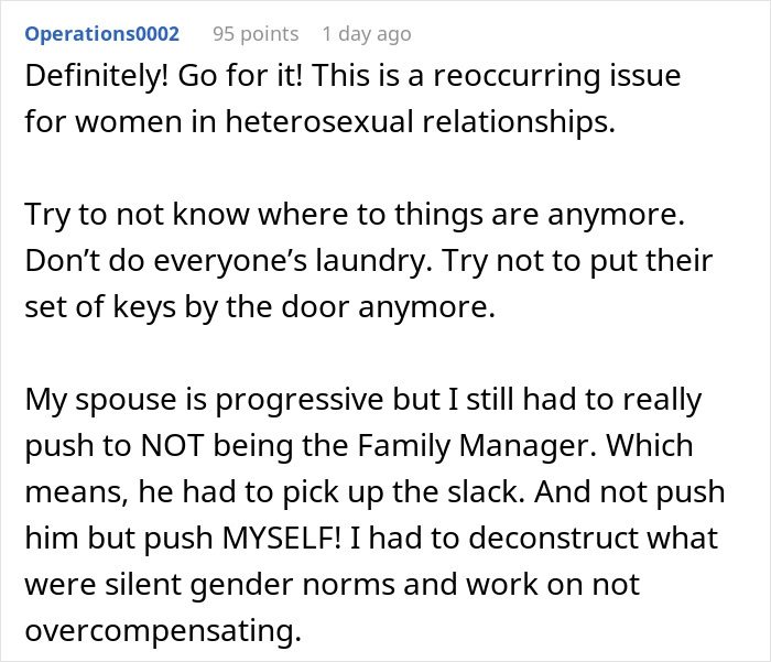 Commenter shares thoughts on relationship dynamics after a woman stops treating her husband like a kid.