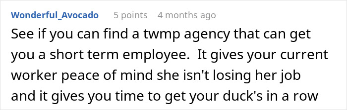 Screenshot of an online discussion about whether a boss should ask an employee if she&rsquo;s pregnant in a right to fire state.