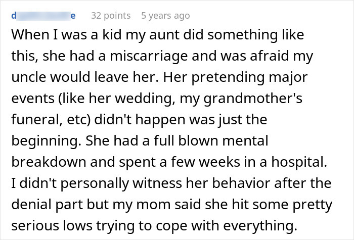 Screenshot of a Reddit comment describing a mental breakdown after pretending major wedding events didn't happen, showing husband bewildered.