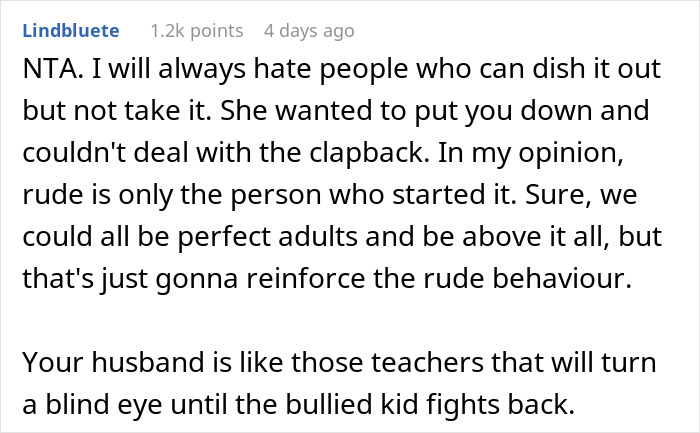 Reddit comment discussing a stay-at-home mom clapping back at her SIL about college degrees and insults.