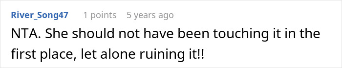 Screenshot of a forum comment discussing a sister playing dress up with a fancy bridal gown and related opinions.