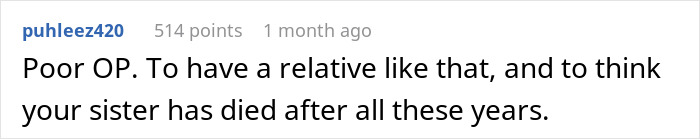 Screenshot of a forum comment discussing a late half-sister lying for dad&rsquo;s medical bills and the shocked woman learning the truth.