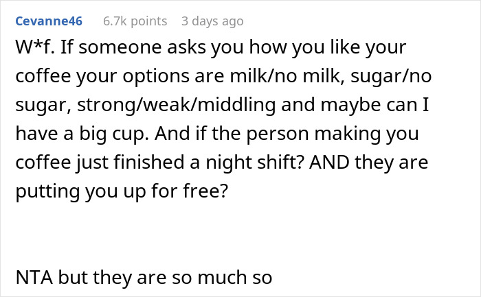 Screenshot of a Reddit comment about MIL offering to make morning coffee for DIL and ignoring fancy recipe instructions.