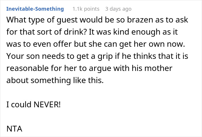 Comment on MIL offering to make morning coffee for DIL, ignoring instructions after fancy recipe demand shared in online forum.
