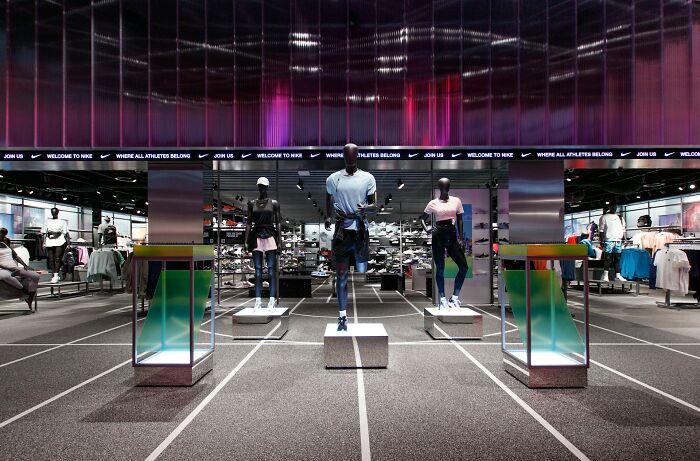 Mannequins displayed in a sportswear store with a modern design, illustrating workers share unprofessional things done.