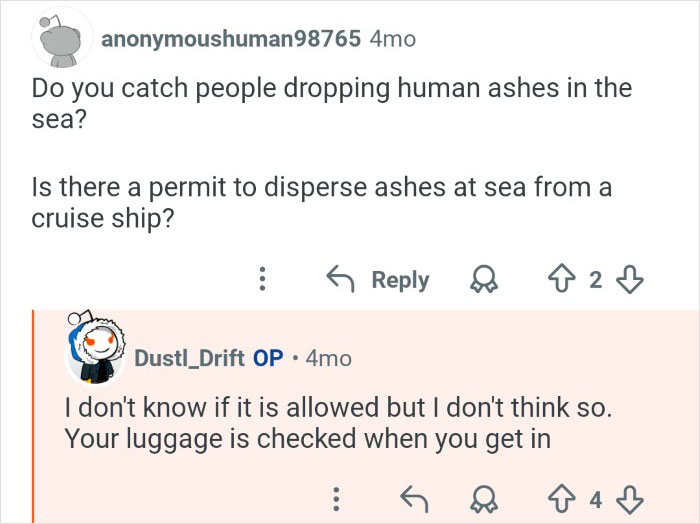 Cruise ship employees discuss regulations and procedures behind the scenes at their workplace on passenger activities.