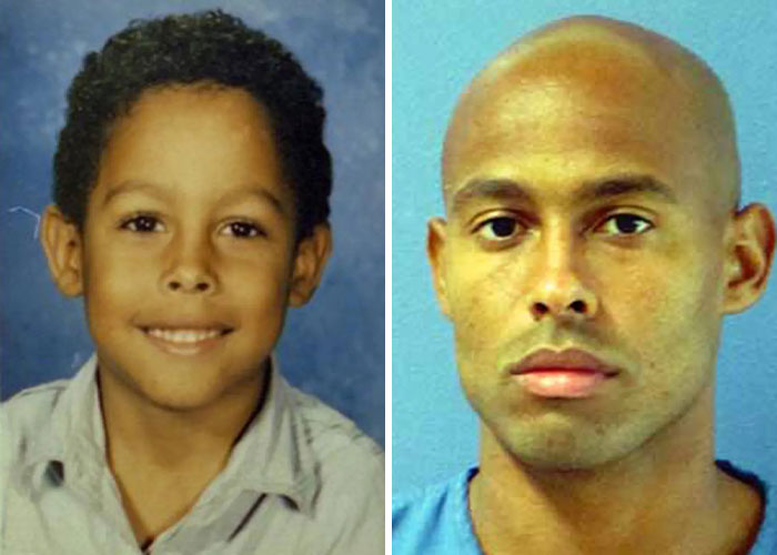 Side-by-side images of a child and adult male representing child criminals who committed disturbing acts and are now free.