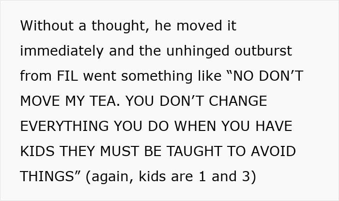 Text excerpt showing a father-in-law&rsquo;s angry outburst toward daughter-in-law involving children&rsquo;s behavior and home rules.