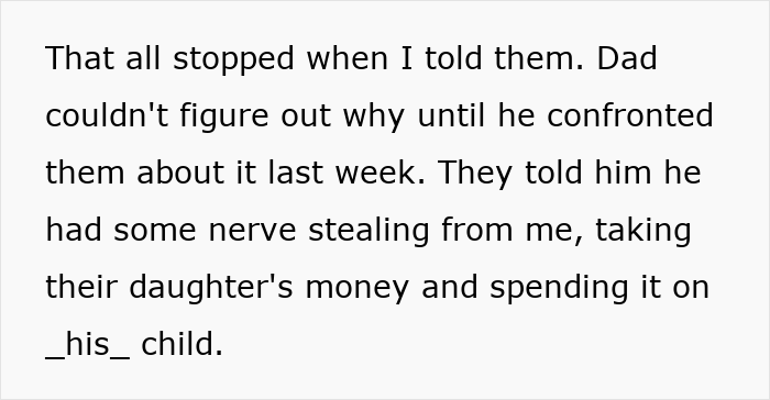 Text excerpt describing a dad busted stealing son&rsquo;s inheritance, leading to grandparents cutting him off from family funds.