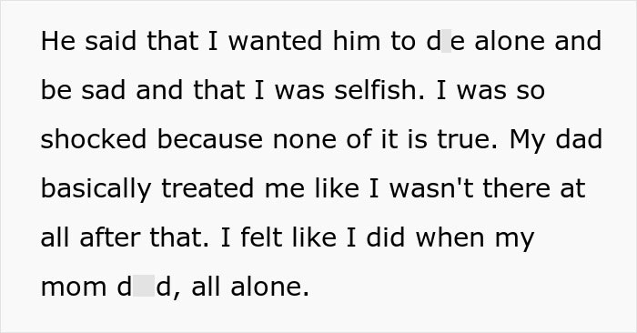 Text excerpt showing a teen describing feeling abandoned and hurt after dad chose his girlfriend over her.