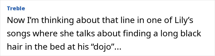 Text excerpt discussing Lily&rsquo;s song lyric about finding a long black hair, related to David Harbour and Stranger Things.