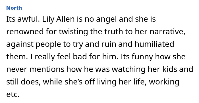 Comment expressing sympathy for David Harbour amid his split from Lily Allen and mentioning Stranger Things co-star.