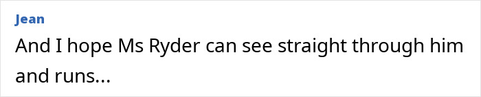 Text message conversation showing a person hoping Ms Ryder can see straight through him and runs away.