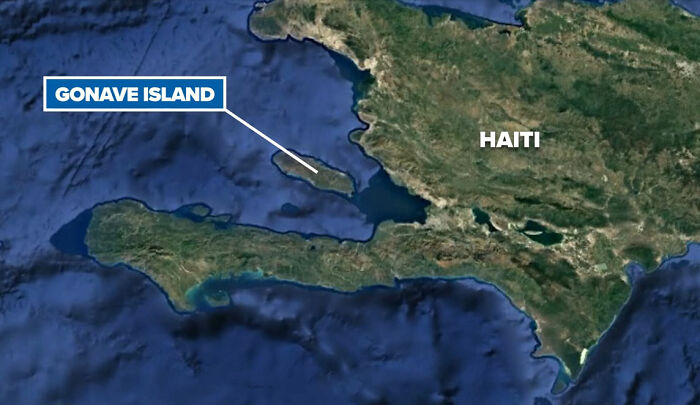 Map showing Gonave Island near Haiti related to two men arrested over plans to sail and enslave women and kids.
