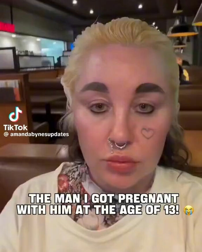 Amanda Bynes in a TikTok video breaking silence after viral Dan Schneider claim with facial tattoos and septum piercing.