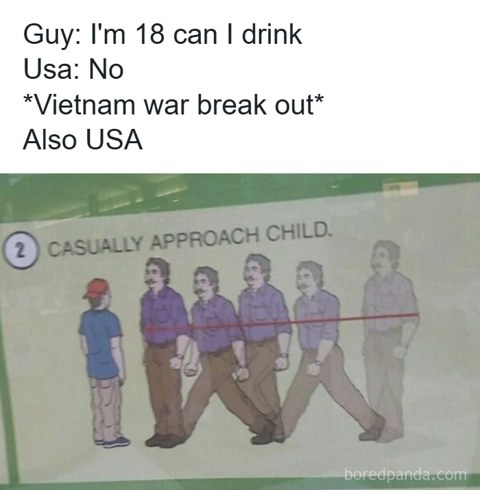 Memed image humorously highlighting USA history with a Vietnam War reference, part of hilarious history memes collection.