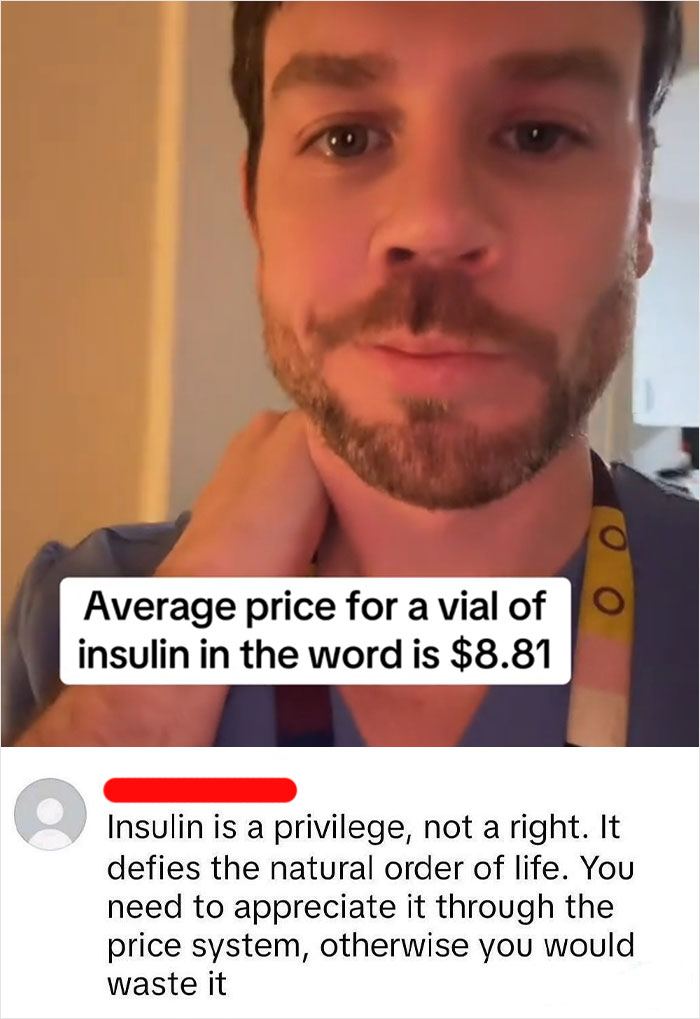 Man with a beard sharing a controversial comment about insulin pricing, showcasing dumbest things confidently posted by Americans.
