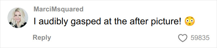 Comment from user MarciMsquared expressing shock after seeing a photo related to tree law and neighbor dispute.