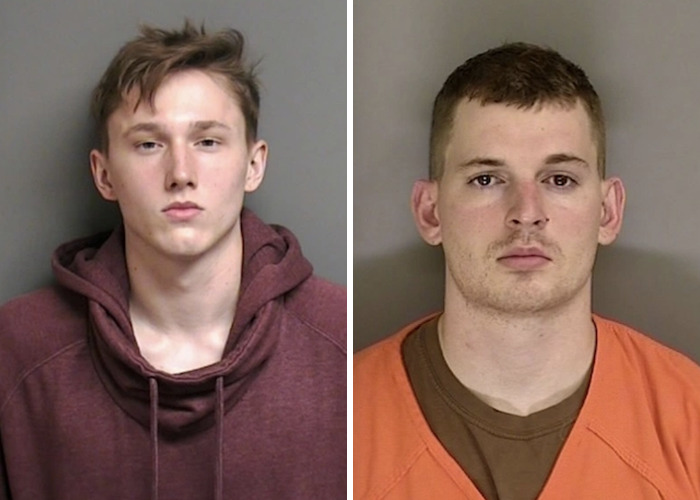 Mugshots of two ex-employees involved in the kidnapping of a toxic tech CEO after pushup punishment incident.