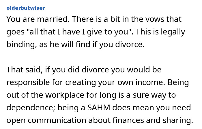 Text excerpt discussing being sick and having to ask husband for money, emphasizing financial dependence and communication in marriage.