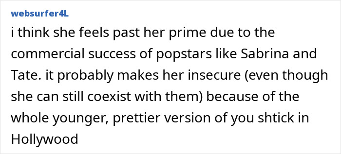 Screenshot of an online comment discussing emotional age regression and insecurity among pop stars in Hollywood.