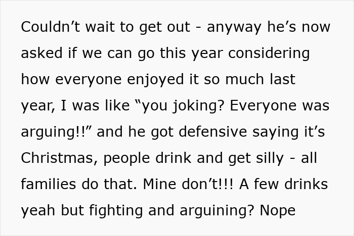 Text excerpt about a family described as wild at Christmas with screaming matches and alcohol-fueled fights.