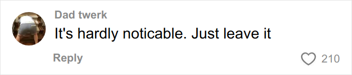 Comment on social media post saying it's hardly noticeable, with 210 likes, expressing views on a prominent face tattoo and mental health advocacy.