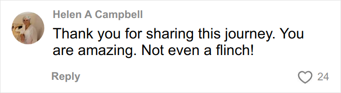 Comment from Helen A Campbell expressing gratitude and support related to mental health advocacy journey.