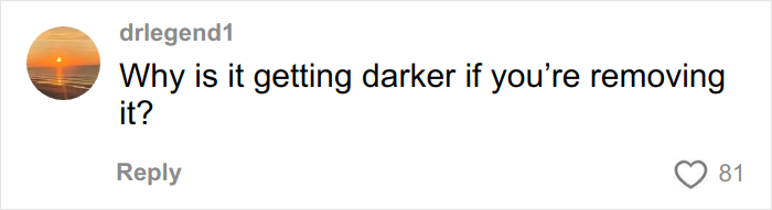 Comment on social media post questioning why a face tattoo appears darker after removal efforts.