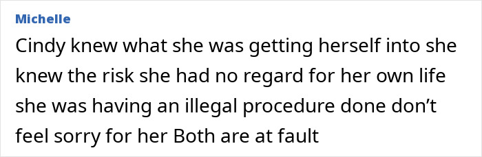 Comment by Michelle discussing the fake plastic surgeon and the risk of botched silicone injections.