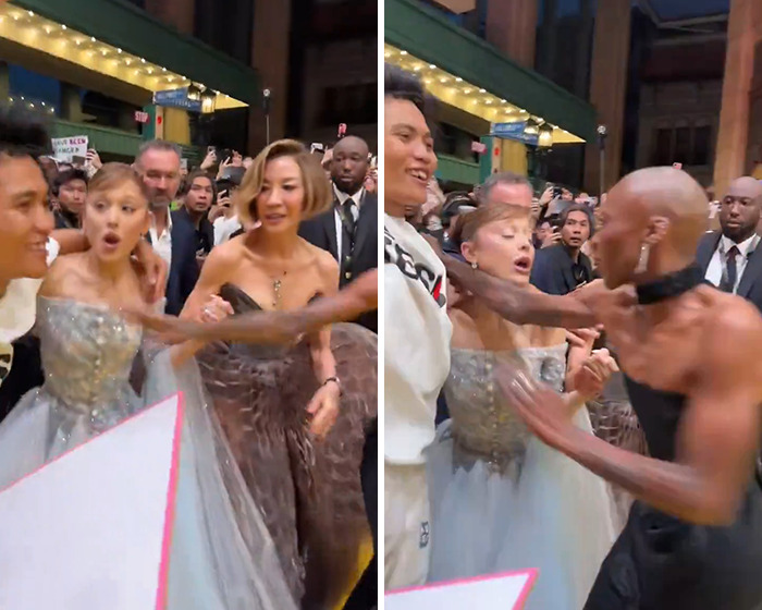 Fan who attacked Ariana Grande at premiere outs himself online, sparking swift backlash from crowd and onlookers.