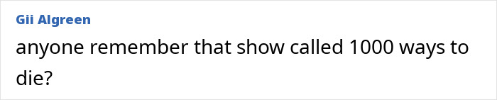 Text conversation screenshot referencing a show called 1000 ways to die with a user named Gii Algreen.