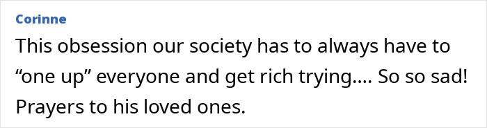Comment about fitness coach tragedy, expressing sadness and prayers for the loved ones affected by the binge-eating challenge.