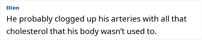 Comment by Ellen discussing arterial clogging related to a fitness coach and binge-eating challenge involving mayo.