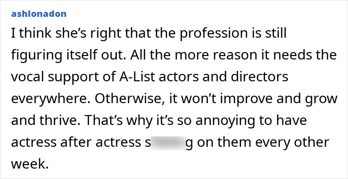 Comment discussing the need for support from A-List actors and directors in addressing issues Florence Pugh faced on set.