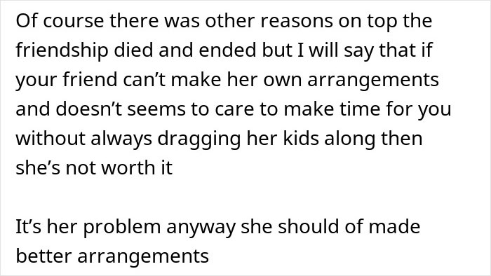 Text excerpt discussing a friend who doesn&rsquo;t understand why she can&rsquo;t bring her clingy children on vacation.
