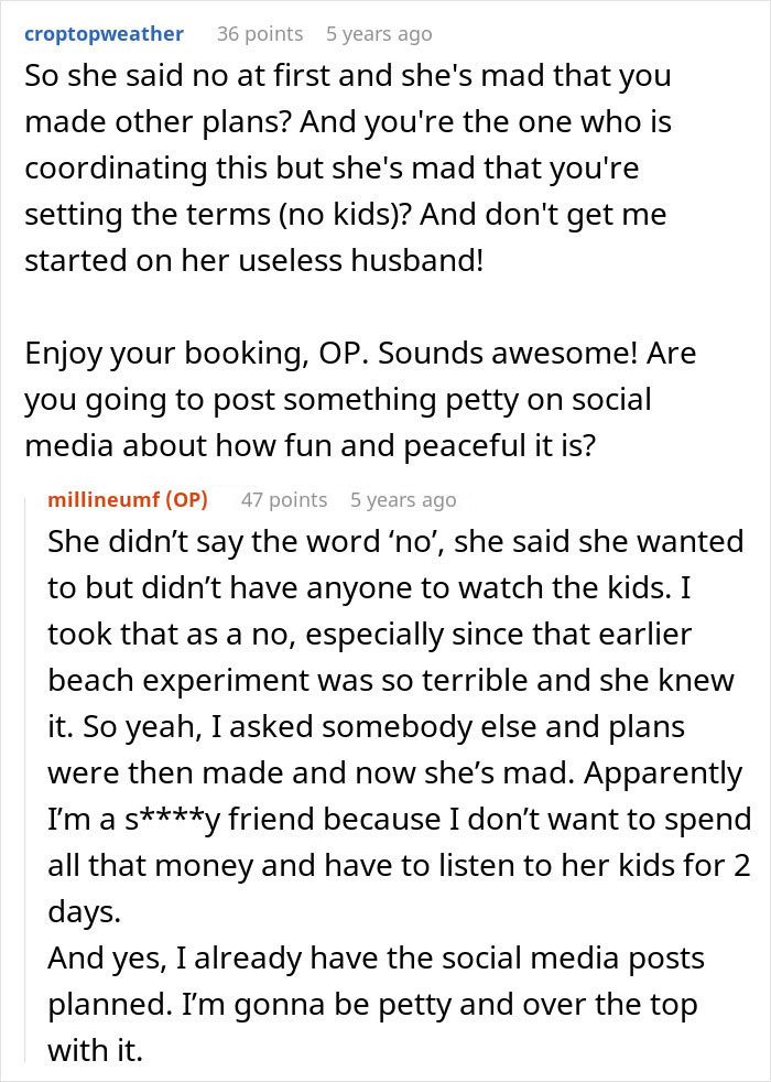 Jealous Mom Demands To Bring Kids On Girls Trip, Friend Says "Absolutely Not"