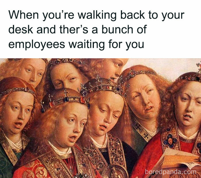 Group of medieval crowned figures with confused expressions illustrating chaos of working in human resources and employee interactions.