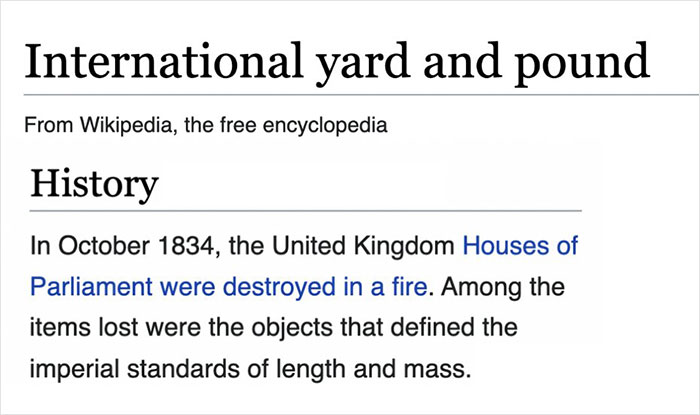 Excerpt from a Wikipedia page showing a humorous historical fact as a funny gem found on Wikipedia.